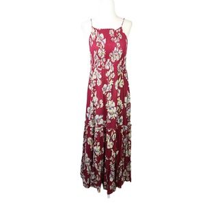 Free People Intimately burgundy red and cream floral smocked maxi dress S